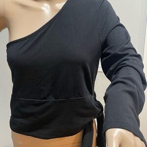 Banana Republic Black One-Shoulder Long Sleeve Top